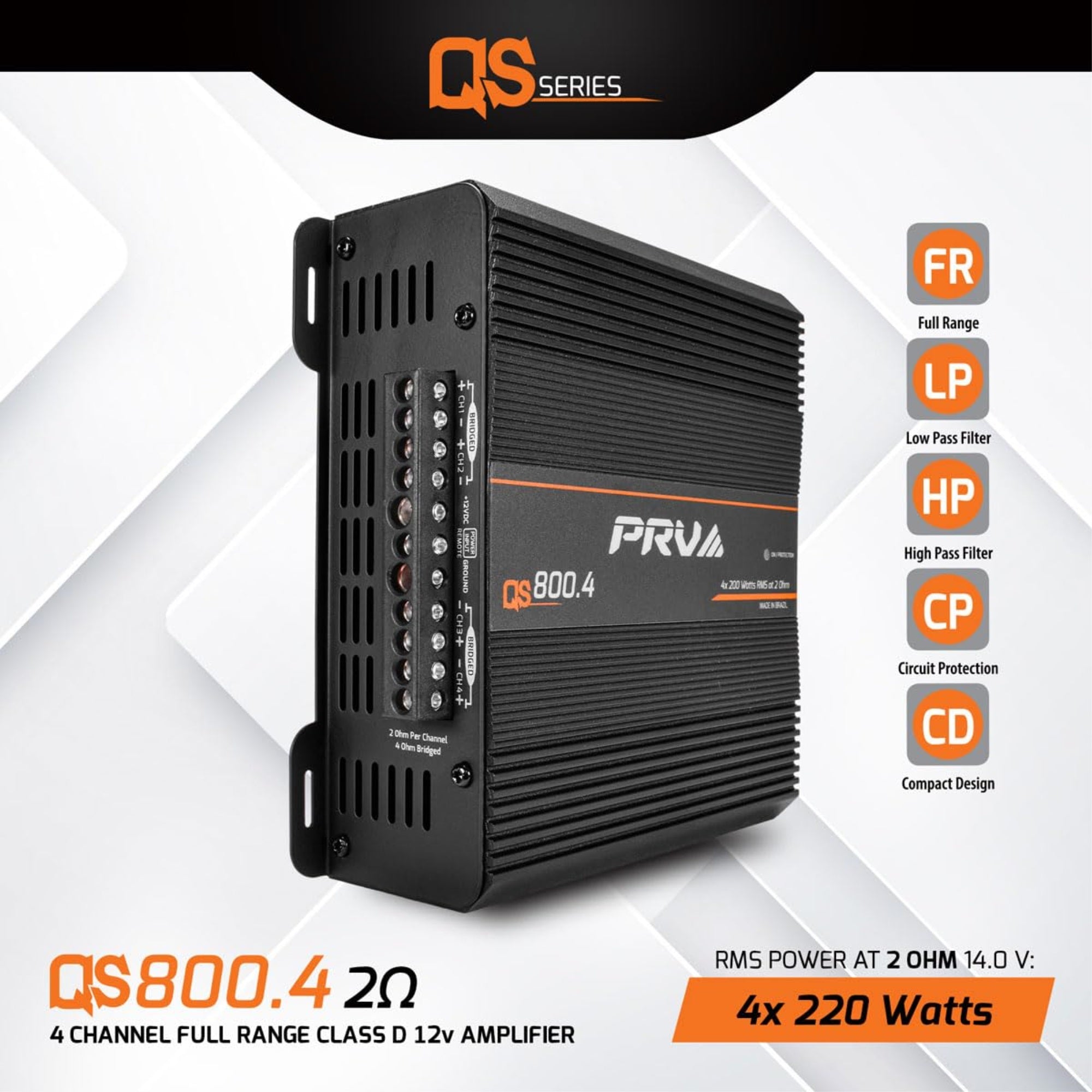 PRV 800W 4 CH 2 OHM FULL RANGE CAR AMP